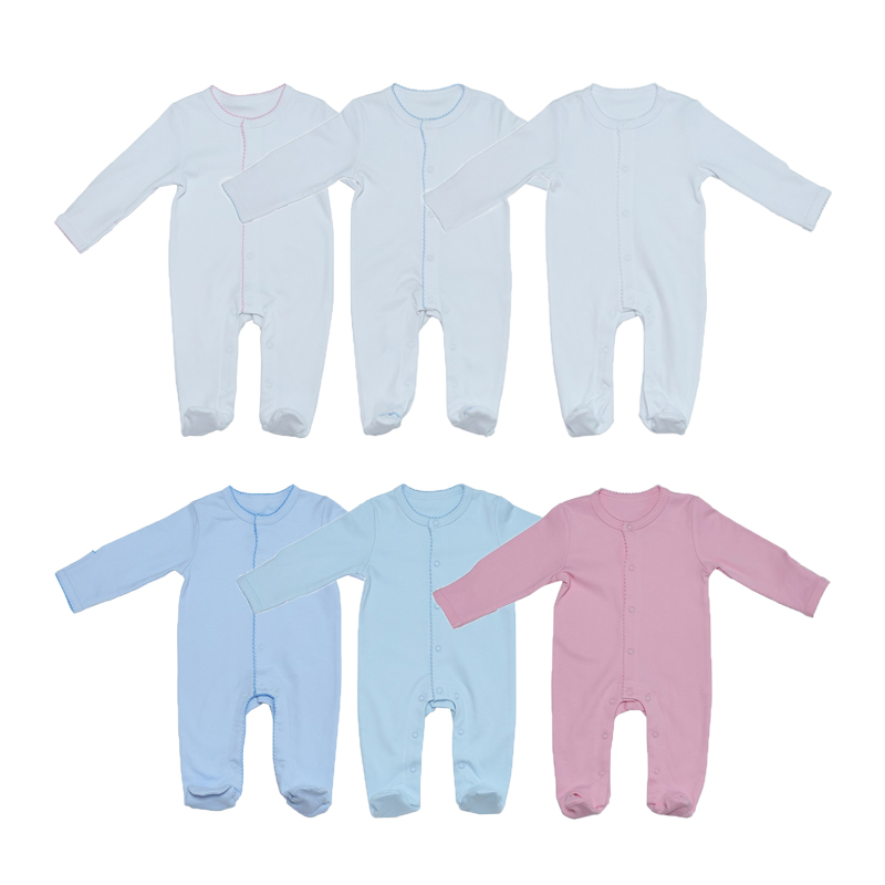Picot Trim Ново роден идва домашни тоалети Бебета ensie Romper Set